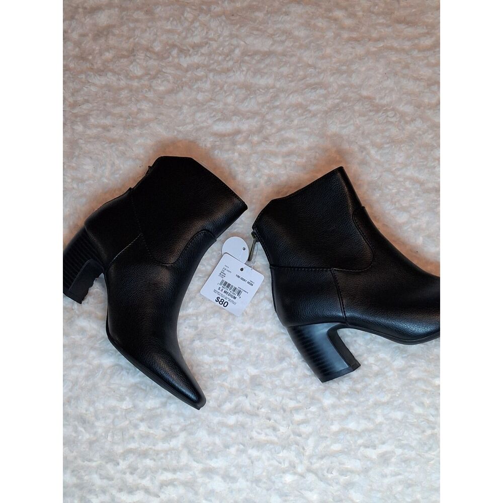 St. John’s Bay Marina Black Ankle Booties Memory Foam Block Heel NWT Size 5.5M